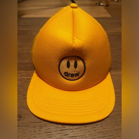 drew house Accessories - DREW HOUSE Justin Bieber Mascot Smiley Trucker Hat Golden Yellow SnapBack